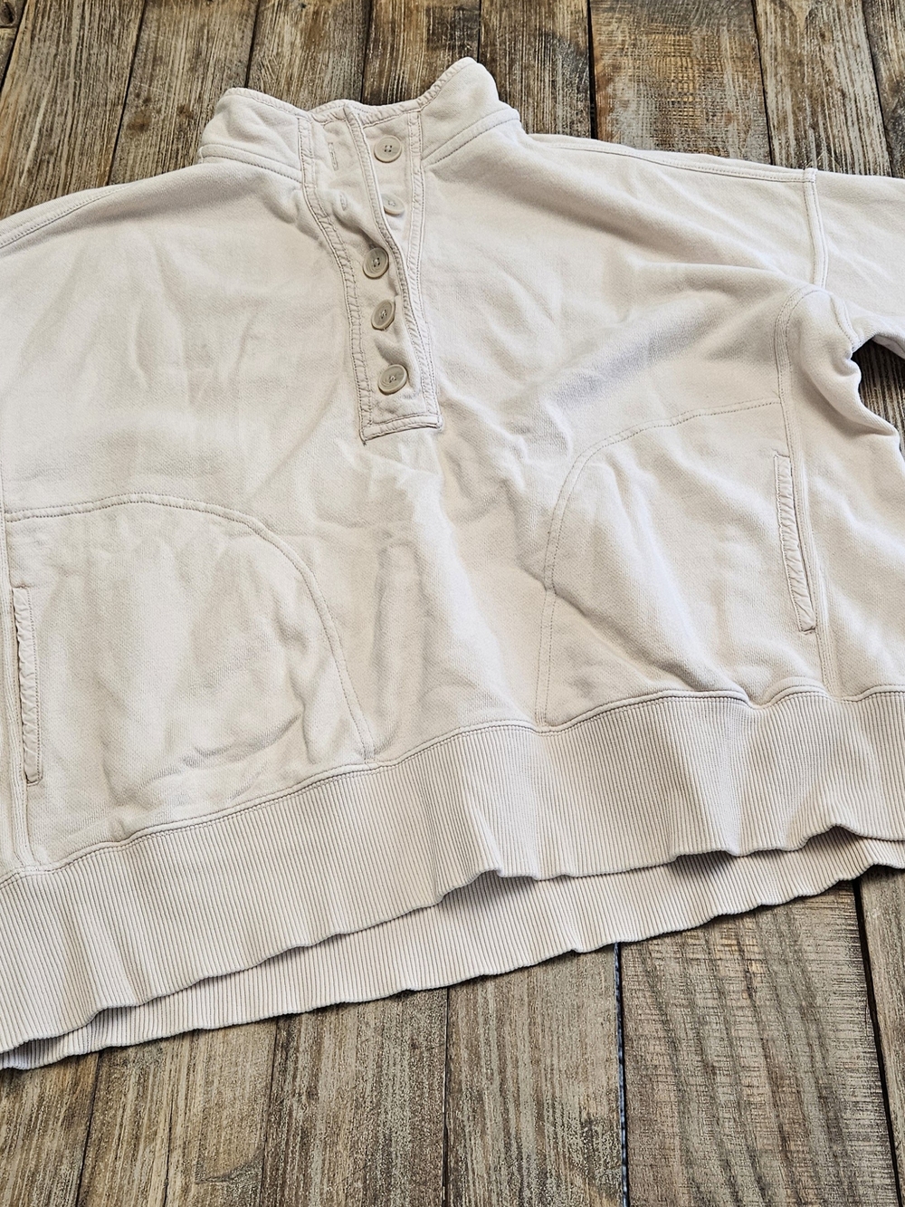Aerie Cream Button-Neck Pullover Sweatshirt